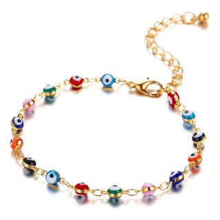 Pulsera De Ojitos Turcos De Colores En Baño De Oro 18k Pulsera De Ojitos Turcos De Colores En Baño De Oro 18k