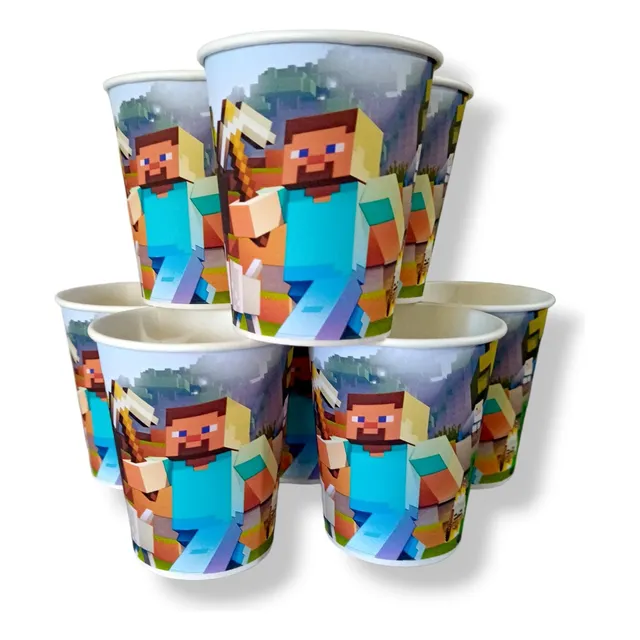 Pack 10 Vasos Descartables Cotillón Minecreaft
