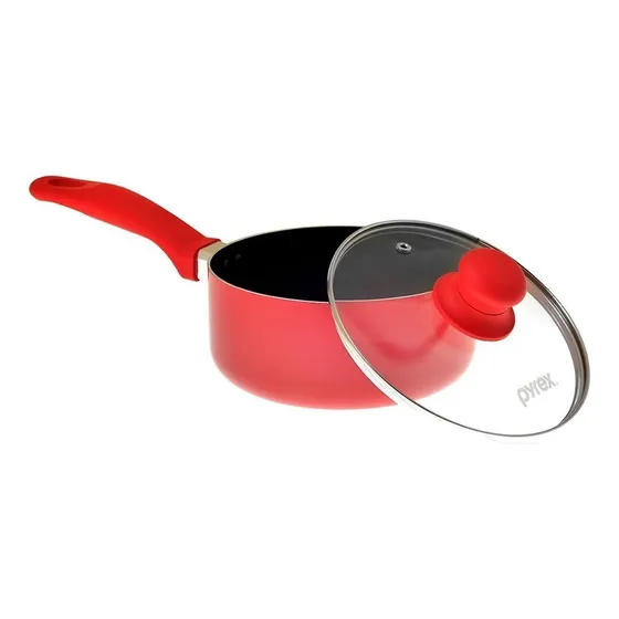 Olla Con Mango 18 Cm Fuego Pyrex Teflon Antiadherente Color Rojo 2 L