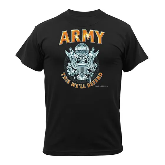 Camiseta Militar Manga Corta Negra Emblema Y Army