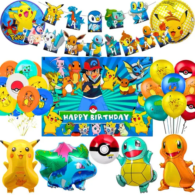 Kit Cotillon Pokemon Cumpleaños Pikachu + Tela De Fondo