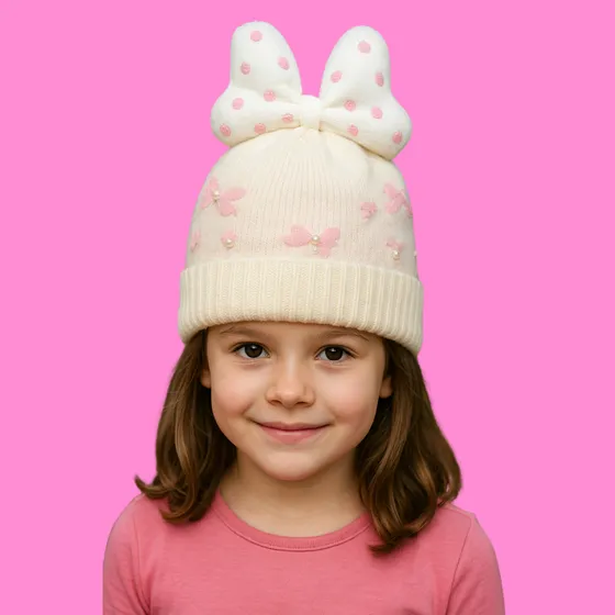 Touca Infantil Peluciada Laço Perola Menina Inverno Quente