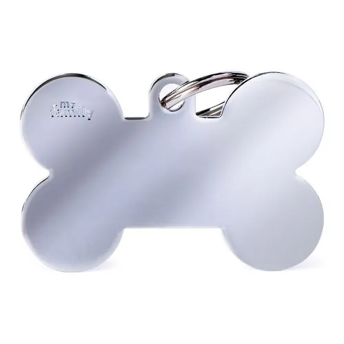 Chapa Identificatoria Para Mascotas My Familly Chrome Bone Extra Large Grabado Instantáneo