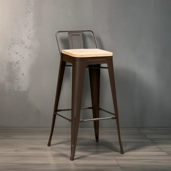 Taburete Tolix Vintage Respaldo En Metal Asiento De Madera