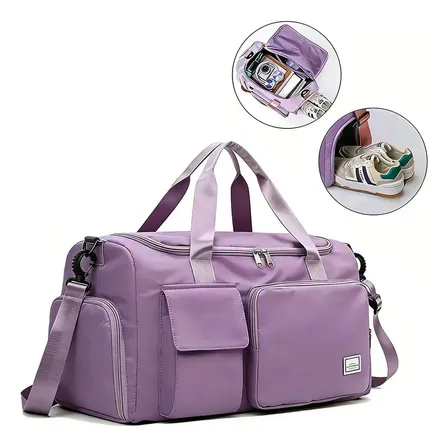Maleta Bolsas De Viaje,deportiva Para Gimnasio,gran Capacidad Con Compartimento Para Zapatos Y Separación Húmedo-seco, Color Violet Violeta Lisa