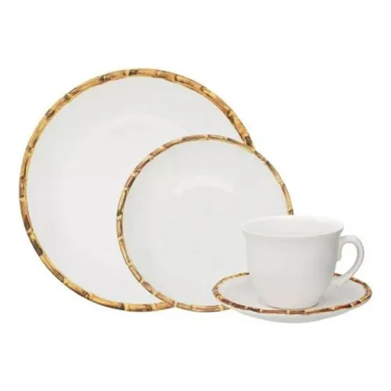 Conjunto Aparelho De Jantar 24 Peças Scalla Cerâmica Bambu Cor Branco