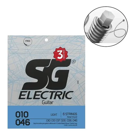Kit 3 Encordoamentos Para Guitarra 010 Sg Strings Níquel Elétrica