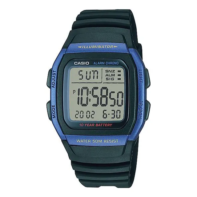 Reloj Casio para hombre, modelo W-96H-2avdf, color de correa negro/azul, color de bisel negro, color de bisel azul, color de fondo gris