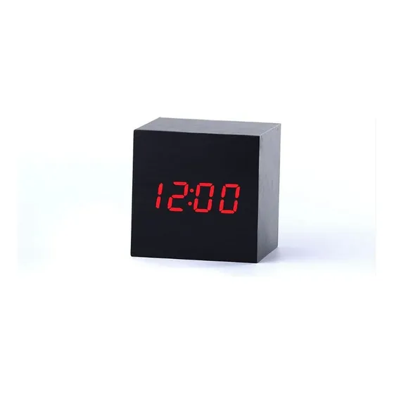 Relógio Digital De Mesa Led Madeira Cubo Pequeno Rf-008