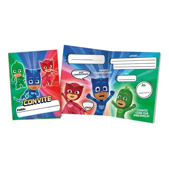 Convite Aniversário Pjmasks C/8 Unid. Regina