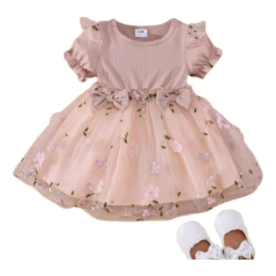 Vestido Rosa Con Detalles Bordados Bebe Niña