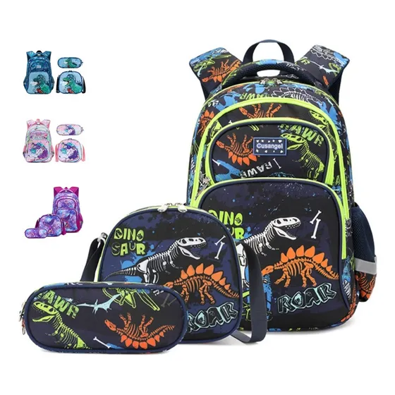 Set Mochila Escolar Impermeable 3 En 1 Niño Niña | Mochila Grande Con Lonchera Térmica Y Estuche | Ergonómica, Resistente, Ideal Regalo Escolar Para Niños De 6 A 12 Años, Color Dinosaurio Luminosa