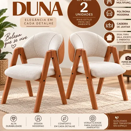 Conjunto Cadeira Super Luxo Design Moderno E Sofisticado Linho Madeira Bege