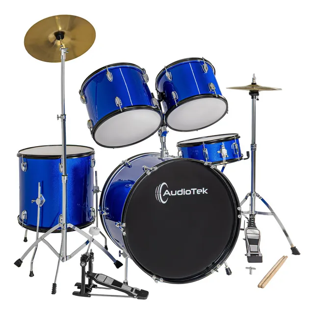 Bateria Musical Acustica 5pz Platillos Atriles Bombo 23 Pul Color Azul Audiotek