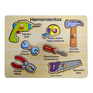 Rompecabezas Bilingüe De Herramientas Con Pija, Madera Fino Rompecabezas Bilingüe De Herramientas Con Pija, Madera Fino