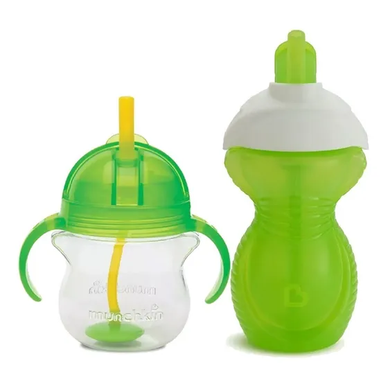 Kit Copo Canudo Verde 207ml + Copo Click Lock 266ml Munchkin