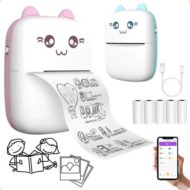 Impressora Térmica Portátil Com Bluetooth Usb Gatinho