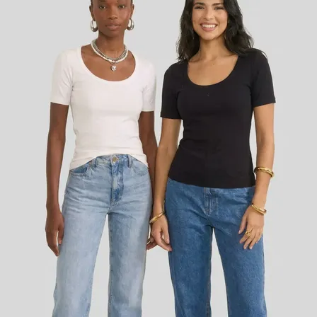 Kit 2 Peças Camiseta Feminina Slim Algodão Canelada Colcci Off/preto Lisa M