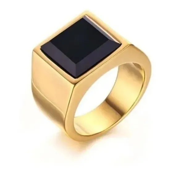Anel Comendador Dourado Masculino Lindo Onix Não Perde A Cor