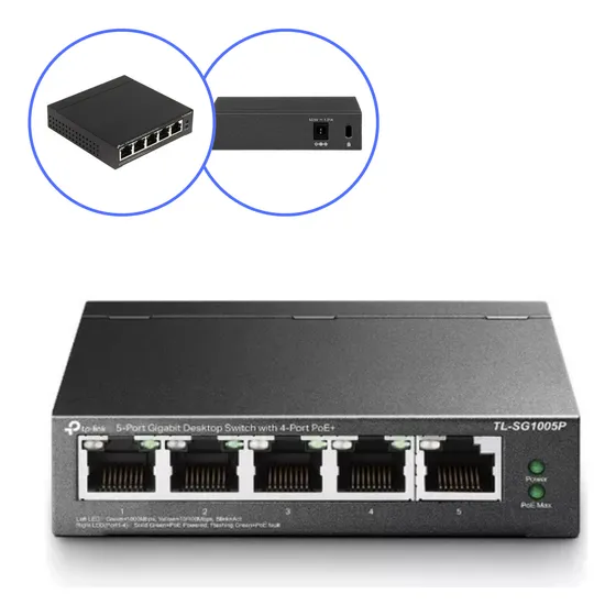 Switch Gigabit De Mesa Tp-link Tl-sg1005p  5 Portas 4 Poe+