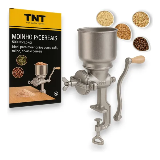 Moedor Moinho Ferro Fundido Para Café Milho Ervas E Cereais Cor Prateado