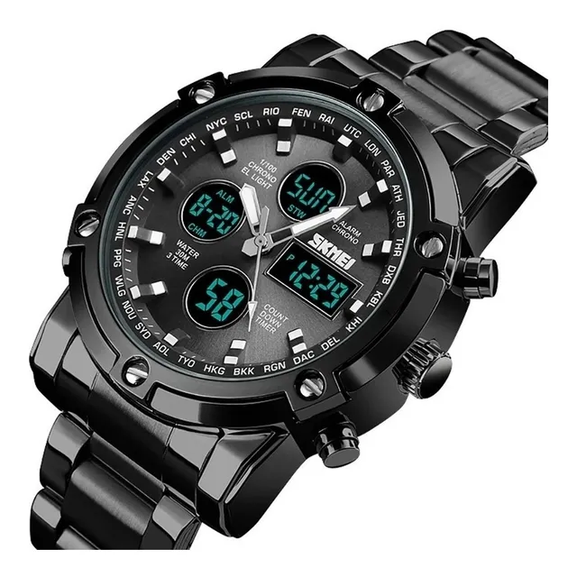 Reloj pulsera Skmei 1389 con correa de acero inoxidable color negro