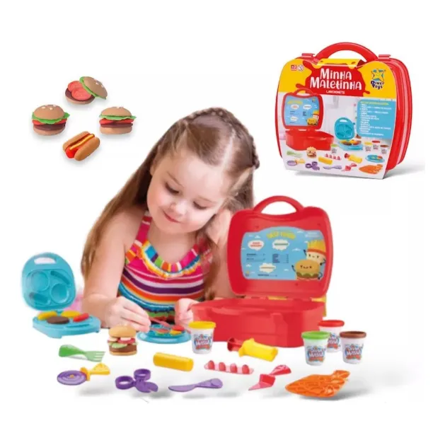 Kit Massinha Modelar Maleta Lanchonete Brinquedo Infantil 