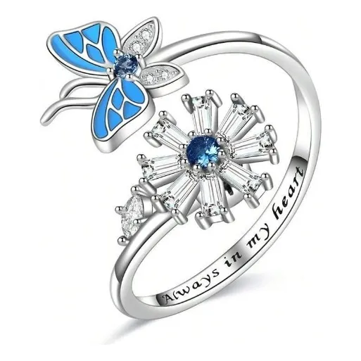 Anillo Flor Girasol Giratorio Plata 925 Antiestres Circonio