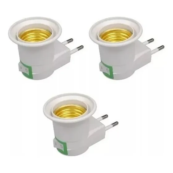 Kit 3 Soquetes Premium Bocal P/ Lampada E27 C/tomada Brasil Cor Branco