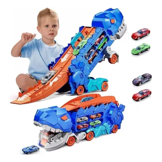 Carro Dinossauro Engole Carros, Hot Wheels 4 Carrinhos Azul