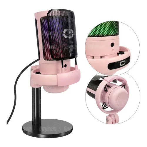 Microfone Rgb Gamer Live Usb Mt-1060r Tomate Profissional Cor Rosa