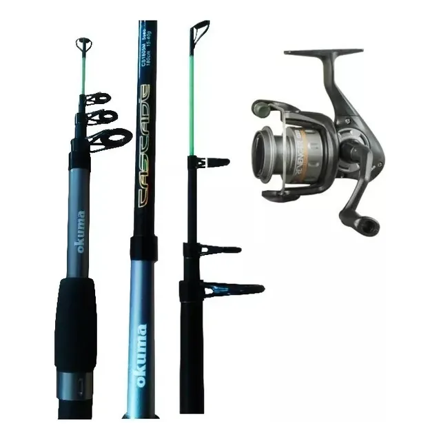Combo Caña Okuma Telescópica 2,70 Mts + Reel + Tanza Bentanc Color Azul
