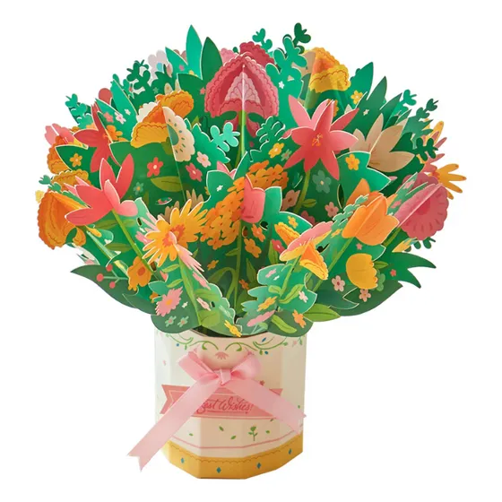 Tarjeta De Saludo Ramo De Flores 3d Mideer - Personalizada Color Verde Claro