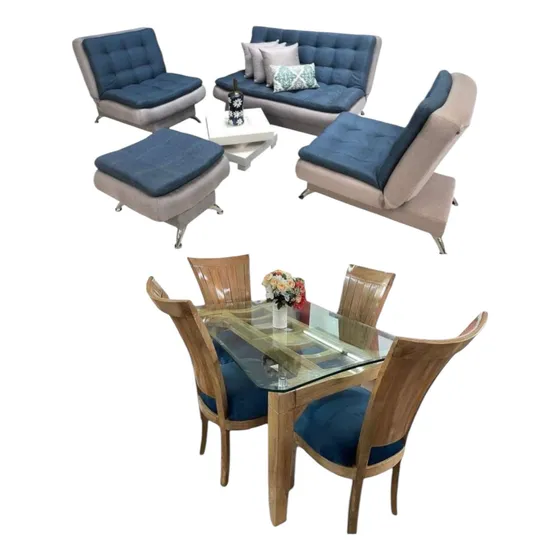 Juego De Sala Kioto Reclinable + Comedor Macizo X4 Puestos