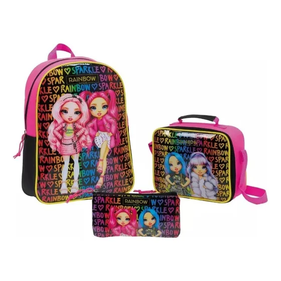 Combo Escolar Morral Cartuchera Y Lonchera Rainbow High Capi