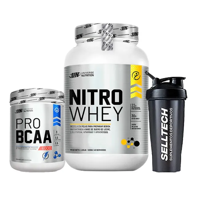 Un Nitro Whey 1.2kg Chocolate+pro Bcaa 6000 500gr Naranja