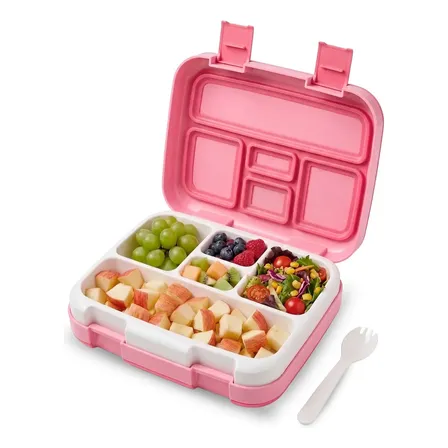 Redlemon Lonchera para Niños Tipo Bento Box de 5 Divisiones, Sellado Hermético Antiderrames, con Recipiente para Comida Desmontable, Incluye Tenedor-Cuchara