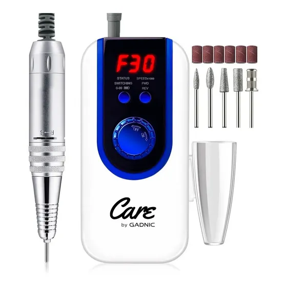 Torno Para Uñas Care By Gadnic Manicura Recargable + Kit Brocas Blanco