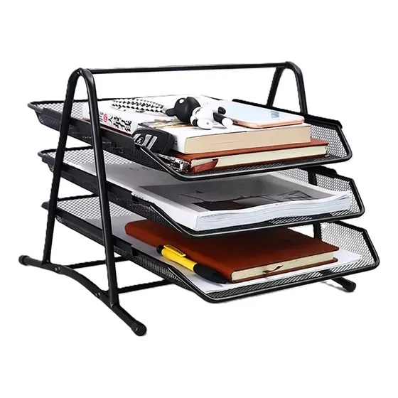 Portapapeles Organizador De Escritorio Archivador 3 Bandejas Color Negro