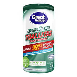 2 Botes Toallitas Desinfectantes Great Value A. Fresco 75pza 2 Botes Toallitas Desinfectantes Great Value A. Fresco 75pza