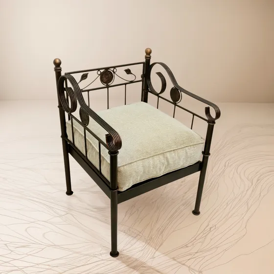 Sillón Individual Modelo Medallón Y Hojas En Hierro Forjado 