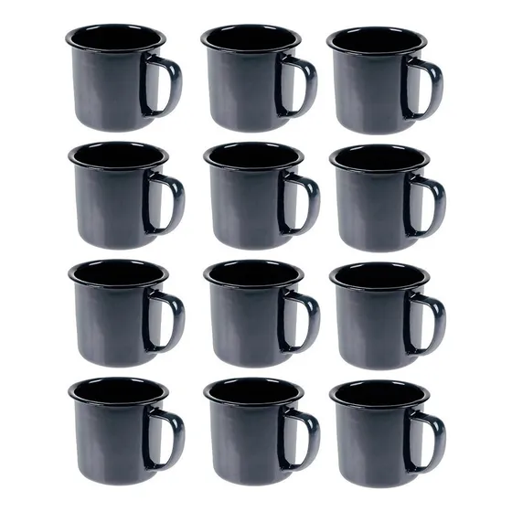 Caneca Esmaltada Retro 350ml Vintage Jogo 24 Unidades Cor Preto