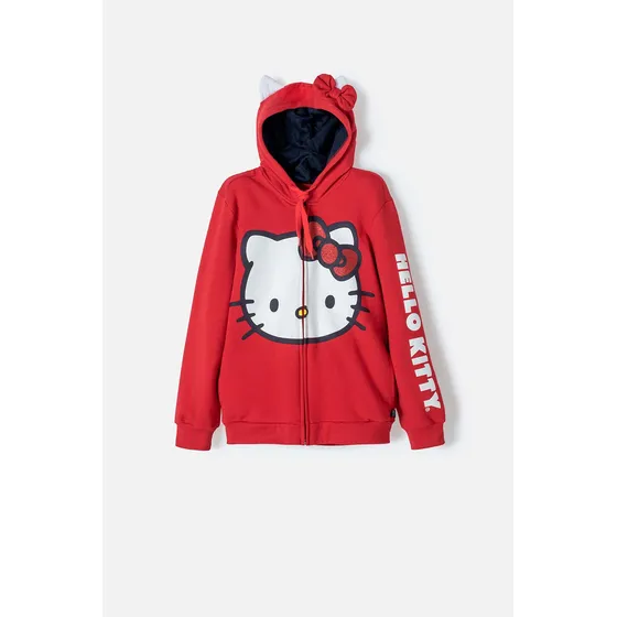 Buzo De Hello Kitty Rojo Y Azul Con Capucha/abierto Para Niñ