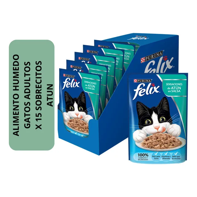 Felix Alimento Humedo Para Gatos Caja X 15 Sobres Sabor Atun