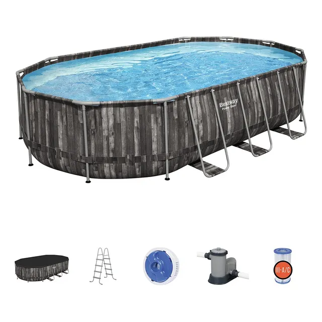 Alberca Estructural 6.10 X 3.66m Bestway Power Steel 5611s Gris Oscuro Bicolor