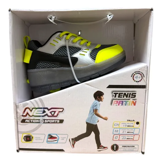 Tenis Patin Plata Con Amarillo Talla 19 Con Luces Led Next
