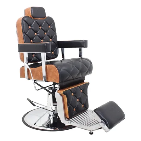 Poltrona Reclinável Cadeira Imperial Barbeiro Hidráulica Preto It+marrom Manchado Reclinável Redonda