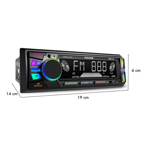 Steelpro Autoestereo Bluetooth, Usb/ Sd 1 Din Zona 3 Colores Carbon-907b