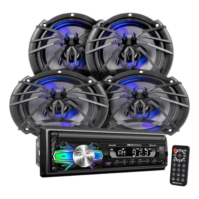 Kit Autoestéreo Bluetooth Vm25b +bocinas 6x9 Y 6 1/2 C/luz
