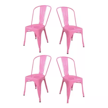 Silla de comedor DeSillas Tolix, estructura color rosa, 4 unidades